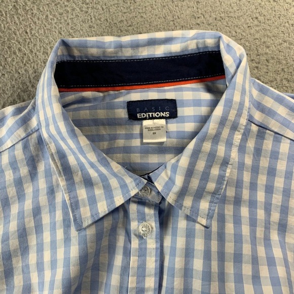 BASIC EDITIONS Shirt Womens 2X Button Up Blouse Top Plaid Long Sleeve Blue* - Picture 13 of 16